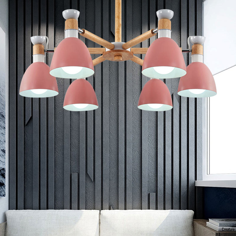 Metal Bowl Shade Ceiling Light Boys Girls Bedroom Six Lights Macaron Chandelier Clearhalo 'Ceiling Lights' 'Chandeliers' Lighting' options 250321