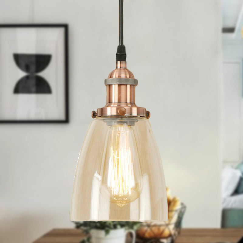 Brass/Copper 1 Light Pendant Ceiling Light Farmhouse Clear Glass Tapered Lighting Fixture Clearhalo 'Ceiling Lights' 'Glass shade' 'Glass' 'Industrial Pendants' 'Industrial' 'Middle Century Pendants' 'Pendant Lights' 'Pendants' 'Tiffany' Lighting' 250326