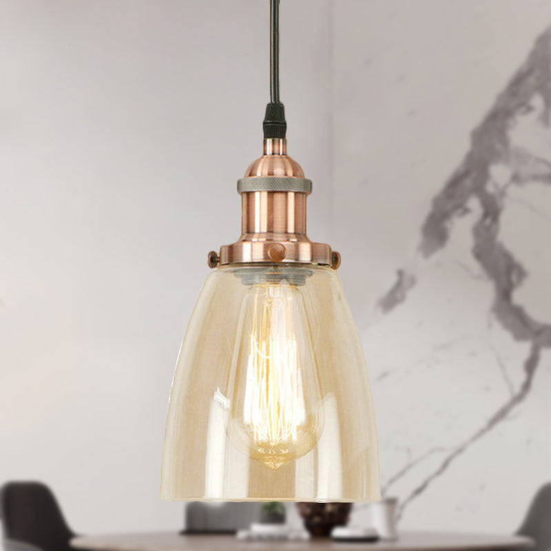 Brass/Copper 1 Light Pendant Ceiling Light Farmhouse Clear Glass Tapered Lighting Fixture Clearhalo 'Ceiling Lights' 'Glass shade' 'Glass' 'Industrial Pendants' 'Industrial' 'Middle Century Pendants' 'Pendant Lights' 'Pendants' 'Tiffany' Lighting' 250327