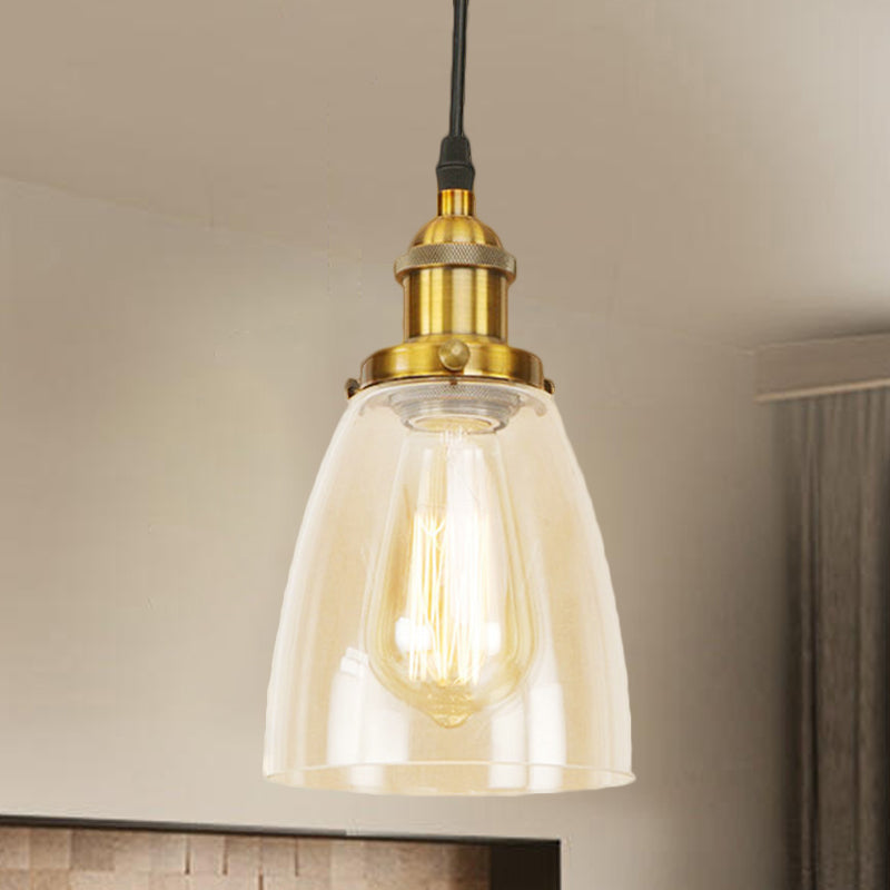 Brass/Copper 1 Light Pendant Ceiling Light Farmhouse Clear Glass Tapered Lighting Fixture Clearhalo 'Ceiling Lights' 'Glass shade' 'Glass' 'Industrial Pendants' 'Industrial' 'Middle Century Pendants' 'Pendant Lights' 'Pendants' 'Tiffany' Lighting' 250330