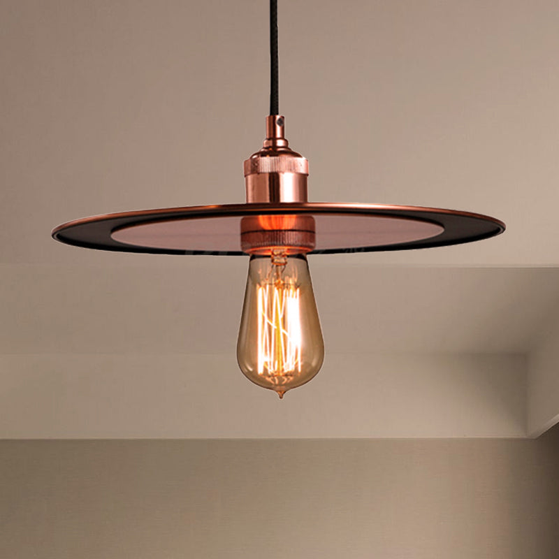 Iron Bronze/Copper Finish Pendant Lighting Flat Shade 1 Light Industrial Ceiling Hanging Lamp for Hallway Copper Clearhalo 'Art Deco Pendants' 'Cast Iron' 'Ceiling Lights' 'Ceramic' 'Crystal' 'Industrial Pendants' 'Industrial' 'Metal' 'Middle Century Pendants' 'Pendant Lights' 'Pendants' 'Tiffany' Lighting' 250332