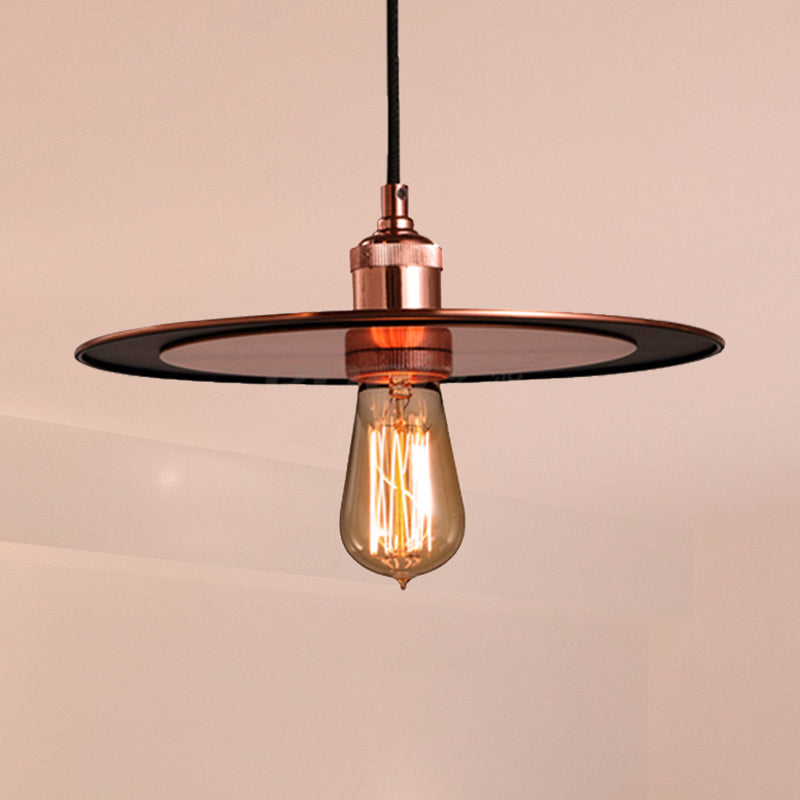 Iron Bronze/Copper Finish Pendant Lighting Flat Shade 1 Light Industrial Ceiling Hanging Lamp for Hallway Clearhalo 'Art Deco Pendants' 'Cast Iron' 'Ceiling Lights' 'Ceramic' 'Crystal' 'Industrial Pendants' 'Industrial' 'Metal' 'Middle Century Pendants' 'Pendant Lights' 'Pendants' 'Tiffany' Lighting' 250333