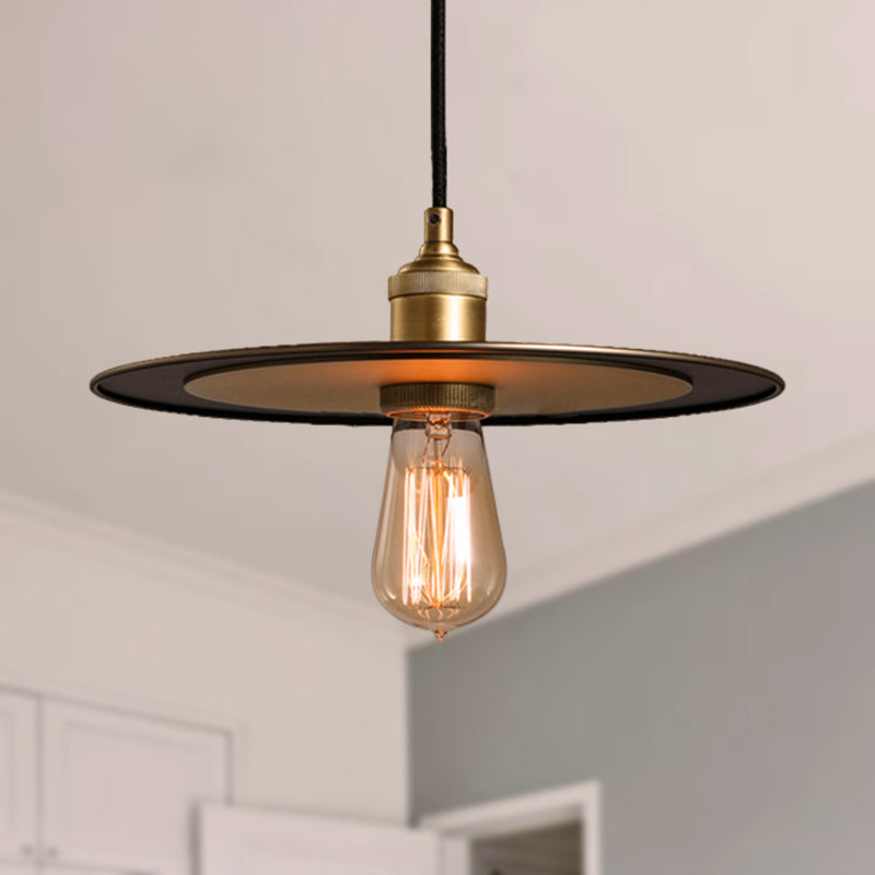 Iron Bronze/Copper Finish Pendant Lighting Flat Shade 1 Light Industrial Ceiling Hanging Lamp for Hallway Clearhalo 'Art Deco Pendants' 'Cast Iron' 'Ceiling Lights' 'Ceramic' 'Crystal' 'Industrial Pendants' 'Industrial' 'Metal' 'Middle Century Pendants' 'Pendant Lights' 'Pendants' 'Tiffany' Lighting' 250335