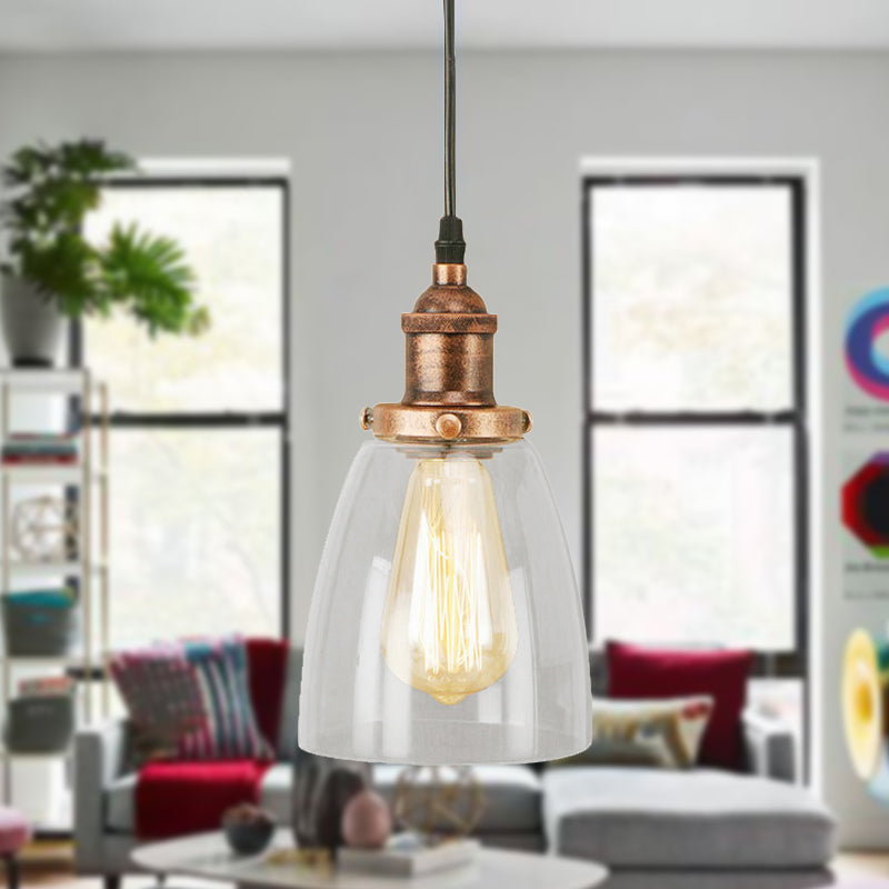 Aged Copper 1 Light Hanging Ceiling Light Vintage Clear Glass Tapered Pendant Lighting for Dinning Room Clear Clearhalo 'Ceiling Lights' 'Glass shade' 'Glass' 'Industrial Pendants' 'Industrial' 'Middle Century Pendants' 'Pendant Lights' 'Pendants' 'Tiffany' Lighting' 250346