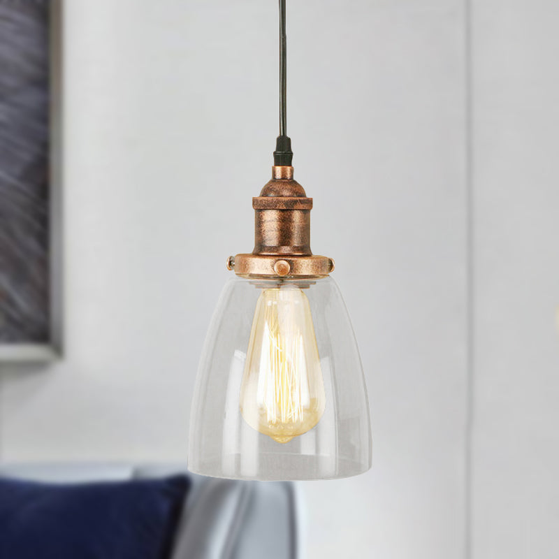 Aged Copper 1 Light Hanging Ceiling Light Vintage Clear Glass Tapered Pendant Lighting for Dinning Room Clearhalo 'Ceiling Lights' 'Glass shade' 'Glass' 'Industrial Pendants' 'Industrial' 'Middle Century Pendants' 'Pendant Lights' 'Pendants' 'Tiffany' Lighting' 250348