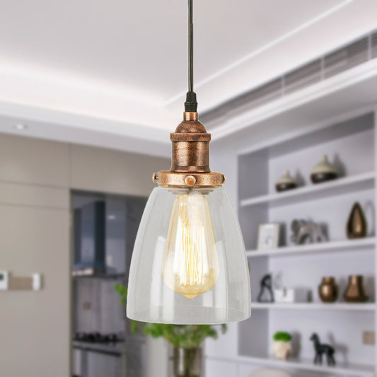 Aged Copper 1 Light Hanging Ceiling Light Vintage Clear Glass Tapered Pendant Lighting for Dinning Room Clearhalo 'Ceiling Lights' 'Glass shade' 'Glass' 'Industrial Pendants' 'Industrial' 'Middle Century Pendants' 'Pendant Lights' 'Pendants' 'Tiffany' Lighting' 250349