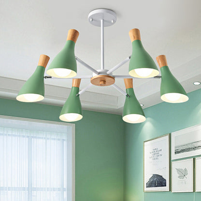 6 Lights Bottle Hanging Light Nordic Style Metal Chandelier for Girls Bedroom Cloth Shop Green Clearhalo 'Ceiling Lights' 'Chandeliers' Lighting' options 250370_88f3b7fb-f438-4ac0-9930-a10ed0ea3159