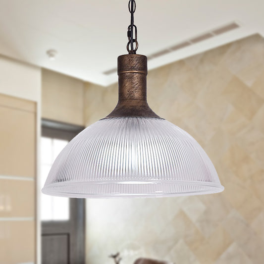 Rust/Black Dome Ceiling Light Industrial Ribbed Glass 1 Light Living Room Pendant Lighting Fixture Rust Clearhalo 'Ceiling Lights' 'Glass shade' 'Glass' 'Industrial Pendants' 'Industrial' 'Middle Century Pendants' 'Pendant Lights' 'Pendants' 'Tiffany' Lighting' 250378