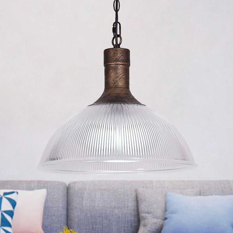 Rust Ceilng Light Rust/Black Dome Ceiling Light Industrial Ribbed Glass 1 Light Living ...
