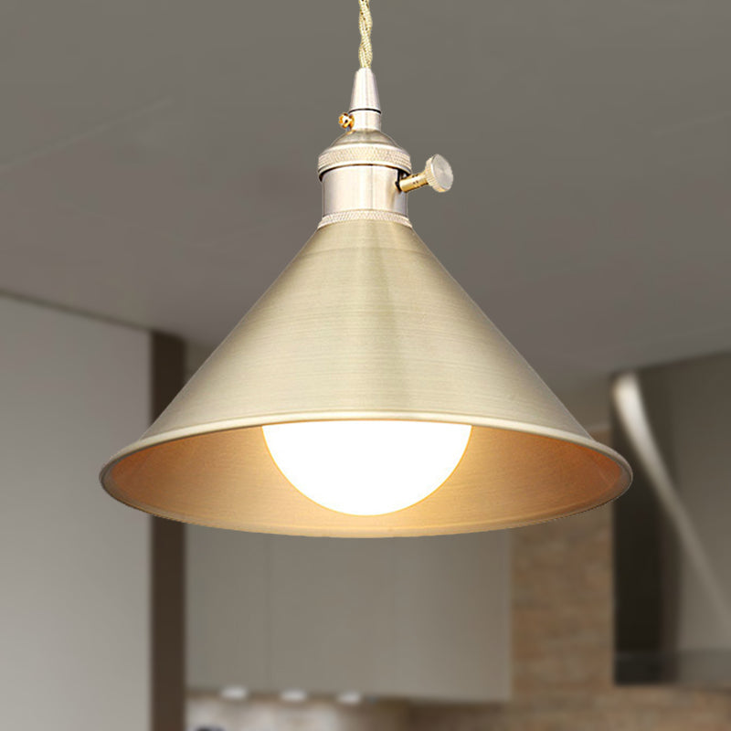 Metallic Brass Finish Pendant Light Fixture Tapered Shade 1 Light Mid Century Ceiling Light Clearhalo 'Art Deco Pendants' 'Cast Iron' 'Ceiling Lights' 'Ceramic' 'Crystal' 'Industrial Pendants' 'Industrial' 'Metal' 'Middle Century Pendants' 'Pendant Lights' 'Pendants' 'Tiffany' Lighting' 250400