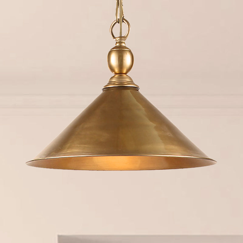 Metallic Brass Finish Pendant Light Fixture Tapered Shade 1 Light Mid Century Ceiling Light Clearhalo 'Art Deco Pendants' 'Cast Iron' 'Ceiling Lights' 'Ceramic' 'Crystal' 'Industrial Pendants' 'Industrial' 'Metal' 'Middle Century Pendants' 'Pendant Lights' 'Pendants' 'Tiffany' Lighting' 250404