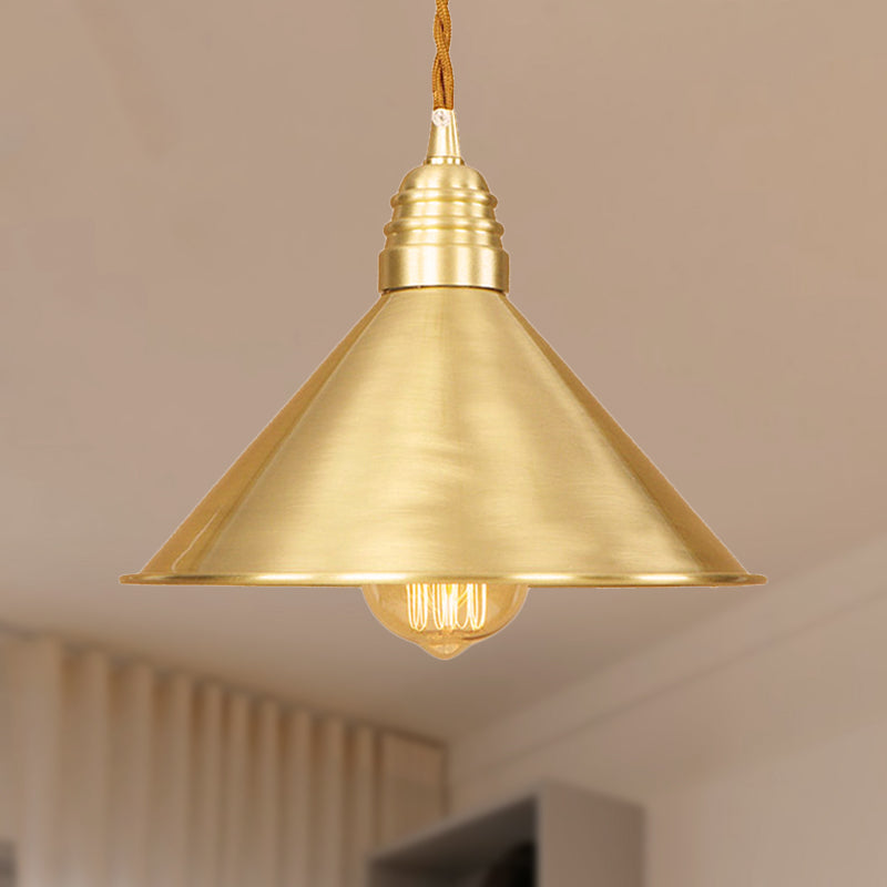 Metallic Brass Finish Pendant Light Fixture Tapered Shade 1 Light Mid Century Ceiling Light Clearhalo 'Art Deco Pendants' 'Cast Iron' 'Ceiling Lights' 'Ceramic' 'Crystal' 'Industrial Pendants' 'Industrial' 'Metal' 'Middle Century Pendants' 'Pendant Lights' 'Pendants' 'Tiffany' Lighting' 250406