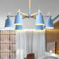 Baby Bedroom Bucket Chandelier Metal Wood 6 Lights Macaron Loft Suspension Light Blue Clearhalo 'Ceiling Lights' 'Chandeliers' Lighting' options 250423_b4bf4daa-f176-41a0-b599-9c9688514faa