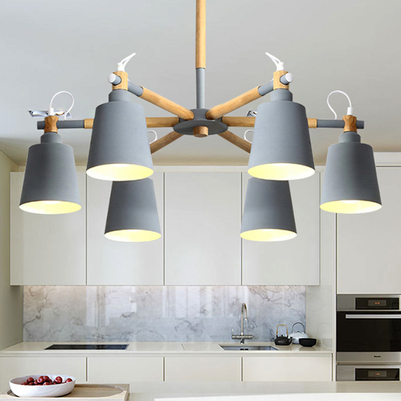 Baby Bedroom Bucket Chandelier Metal Wood 6 Lights Macaron Loft Suspension Light Clearhalo 'Ceiling Lights' 'Chandeliers' Lighting' options 250425