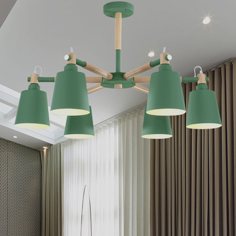Baby Bedroom Bucket Chandelier Metal Wood 6 Lights Macaron Loft Suspension Light Clearhalo 'Ceiling Lights' 'Chandeliers' Lighting' options 250427