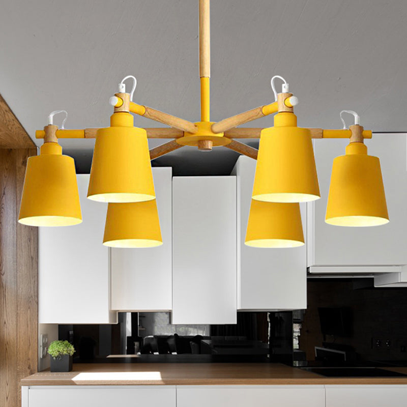 Baby Bedroom Bucket Chandelier Metal Wood 6 Lights Macaron Loft Suspension Light Clearhalo 'Ceiling Lights' 'Chandeliers' Lighting' options 250430