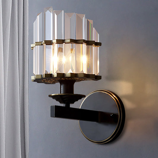 K9 Crystal Wall Sconce Lamp Contemporary Style Metal 1 Light Black/Brass Finish Wall Light Fixture for Living Room Black Clearhalo 'Modern wall lights' 'Modern' 'Wall Lamps & Sconces' 'Wall Lights' Lighting' 250487