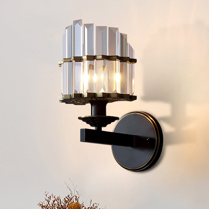 K9 Crystal Wall Sconce Lamp Contemporary Style Metal 1 Light Black/Brass Finish Wall Light Fixture for Living Room - Clearhalo - 'Modern wall lights' - 'Modern' - 'Wall Lamps & Sconces' - 'Wall Lights' - Lighting' - 250488