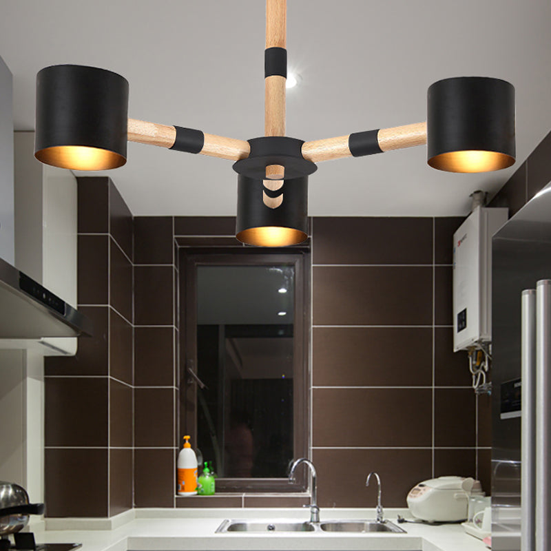 Cylinder Shade Boys Bedroom Chandelier Metal Wood Nordic Modern Hanging Light Black Clearhalo 'Ceiling Lights' 'Chandeliers' Lighting' options 250505_f382232c-6fa3-4603-b761-58daa38fe2c0