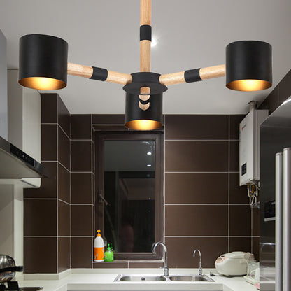 Cylinder Shade Boys Bedroom Chandelier Metal Wood Nordic Modern Hanging Light Black Clearhalo 'Ceiling Lights' 'Chandeliers' Lighting' options 250505_f382232c-6fa3-4603-b761-58daa38fe2c0