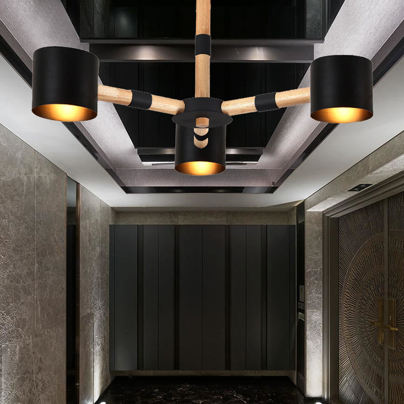 Cylinder Shade Boys Bedroom Chandelier Metal Wood Nordic Modern Hanging Light Clearhalo 'Ceiling Lights' 'Chandeliers' Lighting' options 250506