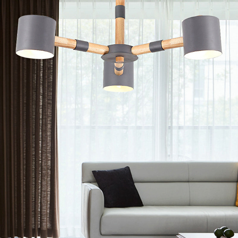 Cylinder Shade Boys Bedroom Chandelier Metal Wood Nordic Modern Hanging Light Clearhalo 'Ceiling Lights' 'Chandeliers' Lighting' options 250508