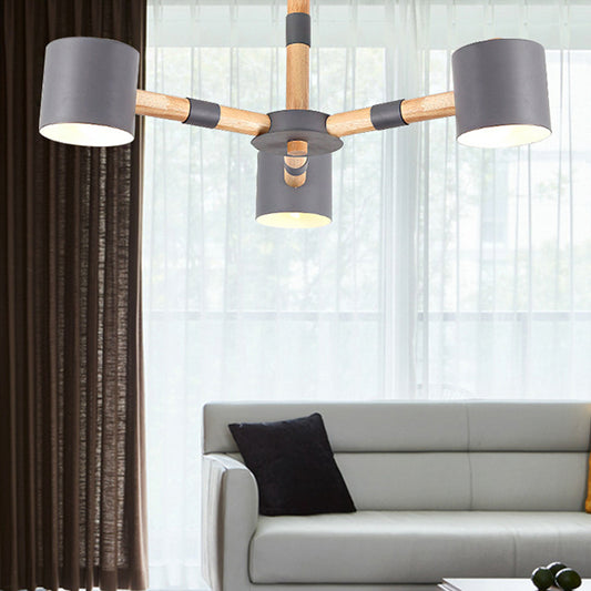 Cylinder Shade Boys Bedroom Chandelier Metal Wood Nordic Modern Hanging Light Clearhalo 'Ceiling Lights' 'Chandeliers' Lighting' options 250508