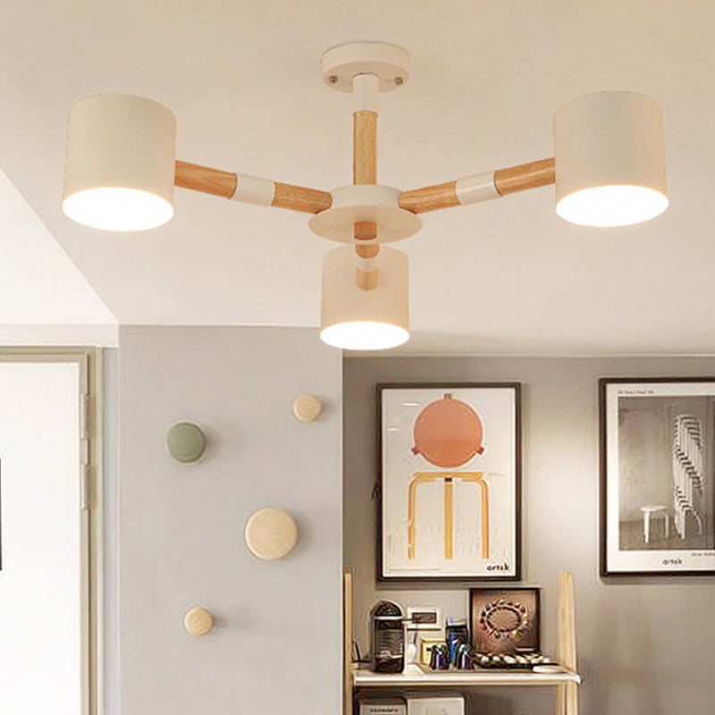 Cylinder Shade Boys Bedroom Chandelier Metal Wood Nordic Modern Hanging Light Clearhalo 'Ceiling Lights' 'Chandeliers' Lighting' options 250510