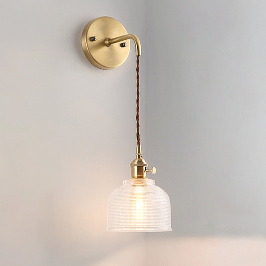 Brass One Light Sconce Light Industrial Clear Textured Glass Dome Lighting Fixture Clearhalo 'Cast Iron' 'Glass' 'Industrial' 'Modern wall lights' 'Modern' 'Tiffany' 'Traditional wall lights' 'Wall Lamps & Sconces' 'Wall Lights' Lighting' 250534