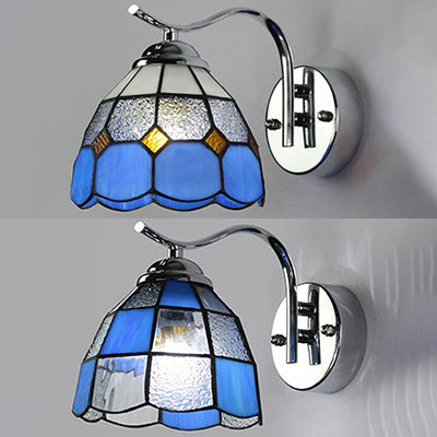 Tiffany Style Tapered Wall Light with Square/Gem Pattern Stained Glass 1 Light Wall Sconce Lighting in Blue Clearhalo 'Industrial' 'Middle century wall lights' 'Tiffany wall lights' 'Tiffany' 'Wall Lamps & Sconces' 'Wall Lights' Lighting' 25054