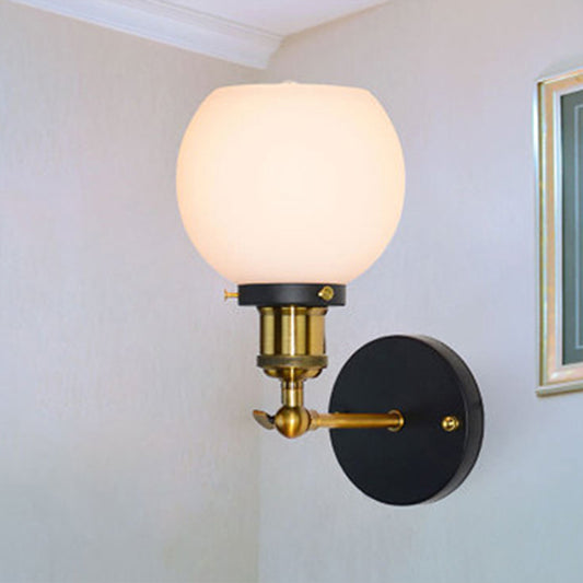 Bubble White Glass Wall Hanging Light Industrial Single Bulb Bedroom Sconce Lamp in Brass Clearhalo 'Cast Iron' 'Glass' 'Industrial' 'Modern wall lights' 'Modern' 'Tiffany' 'Traditional wall lights' 'Wall Lamps & Sconces' 'Wall Lights' Lighting' 250548