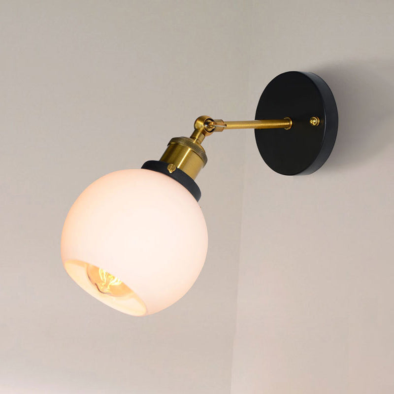 Bubble White Glass Wall Hanging Light Industrial Single Bulb Bedroom Sconce Lamp in Brass Clearhalo 'Cast Iron' 'Glass' 'Industrial' 'Modern wall lights' 'Modern' 'Tiffany' 'Traditional wall lights' 'Wall Lamps & Sconces' 'Wall Lights' Lighting' 250549