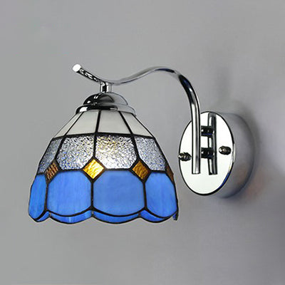 Tiffany Style Tapered Wall Light with Square/Gem Pattern Stained Glass 1 Light Wall Sconce Lighting in Blue Blue Gem Clearhalo 'Industrial' 'Middle century wall lights' 'Tiffany wall lights' 'Tiffany' 'Wall Lamps & Sconces' 'Wall Lights' Lighting' 25055