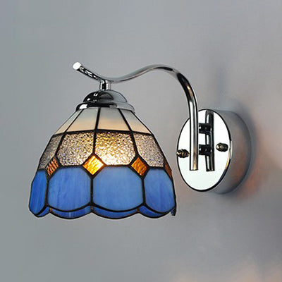 Tiffany Style Tapered Wall Light with Square/Gem Pattern Stained Glass 1 Light Wall Sconce Lighting in Blue Clearhalo 'Industrial' 'Middle century wall lights' 'Tiffany wall lights' 'Tiffany' 'Wall Lamps & Sconces' 'Wall Lights' Lighting' 25056