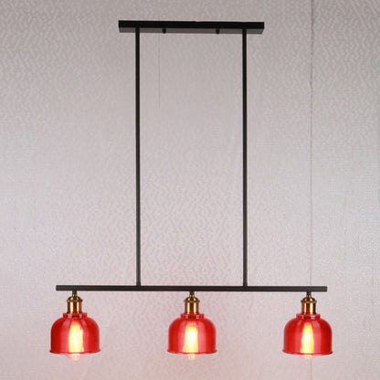 Black 3-Light Pendant Lighting Industrial Red/Yellow/Blue Glass Bowl Island Lamp Red Clearhalo 'Ceiling Lights' 'Island Lights' Lighting' 250564