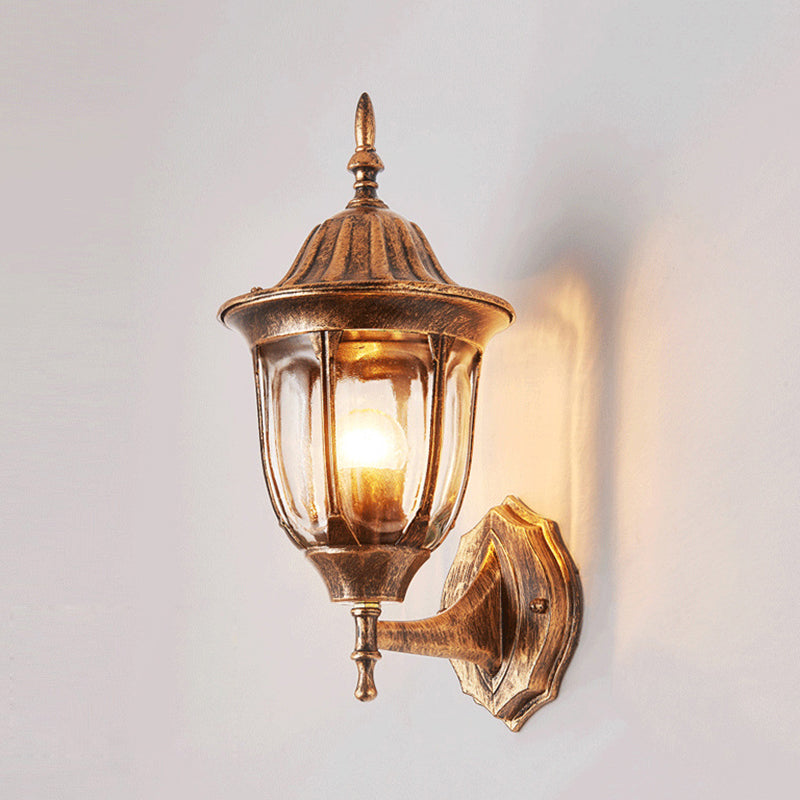 Kerosene Outdoor Wall Light Fixture Industrial Clear Glass 1 Light Rust Sconce Lamp Clearhalo 'Cast Iron' 'Glass' 'Industrial wall lights' 'Industrial' 'Middle century wall lights' 'Modern' 'Tiffany' 'Traditional wall lights' 'Wall Lamps & Sconces' 'Wall Lights' Lighting' 250568