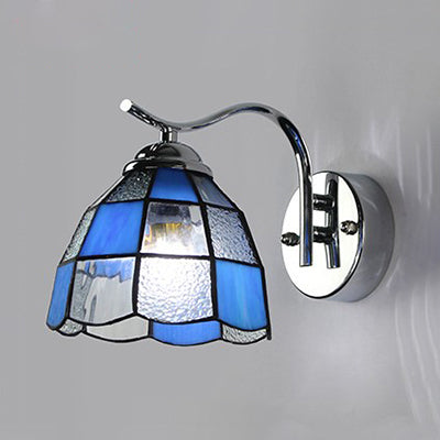 Tiffany Style Tapered Wall Light with Square/Gem Pattern Stained Glass 1 Light Wall Sconce Lighting in Blue Blue Square Clearhalo 'Industrial' 'Middle century wall lights' 'Tiffany wall lights' 'Tiffany' 'Wall Lamps & Sconces' 'Wall Lights' Lighting' 25057