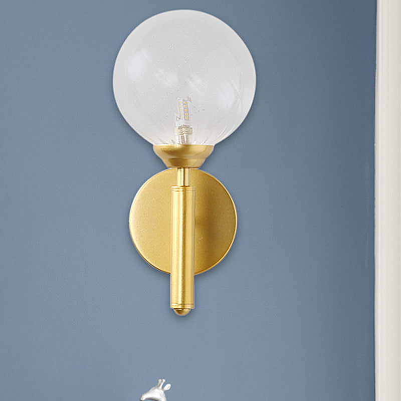 Clear Glass Brass Sconce Light Sphere 1-Light Modern Wall Lamp Fixture for Bedroom Clearhalo 'Cast Iron' 'Glass' 'Industrial' 'Modern wall lights' 'Modern' 'Tiffany' 'Traditional wall lights' 'Wall Lamps & Sconces' 'Wall Lights' Lighting' 250578