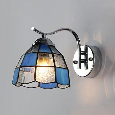 Tiffany Style Tapered Wall Light with Square/Gem Pattern Stained Glass 1 Light Wall Sconce Lighting in Blue Clearhalo 'Industrial' 'Middle century wall lights' 'Tiffany wall lights' 'Tiffany' 'Wall Lamps & Sconces' 'Wall Lights' Lighting' 25058