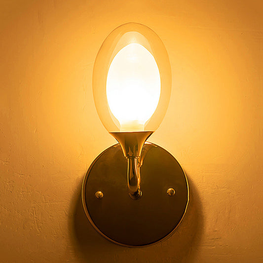 One Bulb Wall Light with Oval Shade Clear Glass Modern Bedroom Sconce Lighting Fixture Clearhalo 'Cast Iron' 'Glass' 'Industrial' 'Modern wall lights' 'Modern' 'Tiffany' 'Traditional wall lights' 'Wall Lamps & Sconces' 'Wall Lights' Lighting' 250580