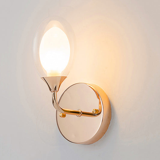 One Bulb Wall Light with Oval Shade Clear Glass Modern Bedroom Sconce Lighting Fixture Clearhalo 'Cast Iron' 'Glass' 'Industrial' 'Modern wall lights' 'Modern' 'Tiffany' 'Traditional wall lights' 'Wall Lamps & Sconces' 'Wall Lights' Lighting' 250581