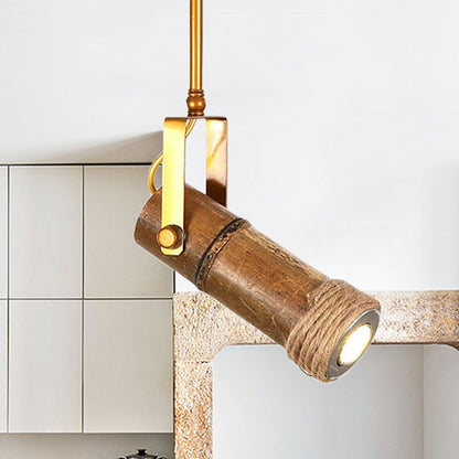 1/2/3-Light Tube Semi Flush Light Lodge Stylish Wood Metal and Bamboo Adjustable Ceiling Fixture for Restaurant 1 Wood Clearhalo 'Ceiling Lights' 'Close To Ceiling Lights' 'Close to ceiling' 'Semi-flushmount' Lighting' 250584