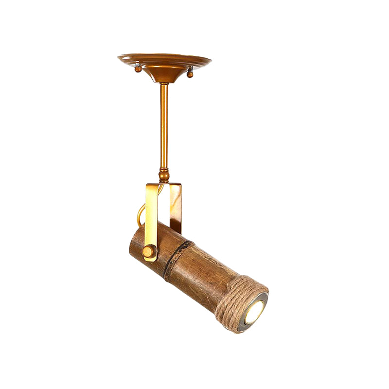 1/2/3-Light Tube Semi Flush Light Lodge Stylish Wood Metal and Bamboo Adjustable Ceiling Fixture for Restaurant Clearhalo 'Ceiling Lights' 'Close To Ceiling Lights' 'Close to ceiling' 'Semi-flushmount' Lighting' 250586