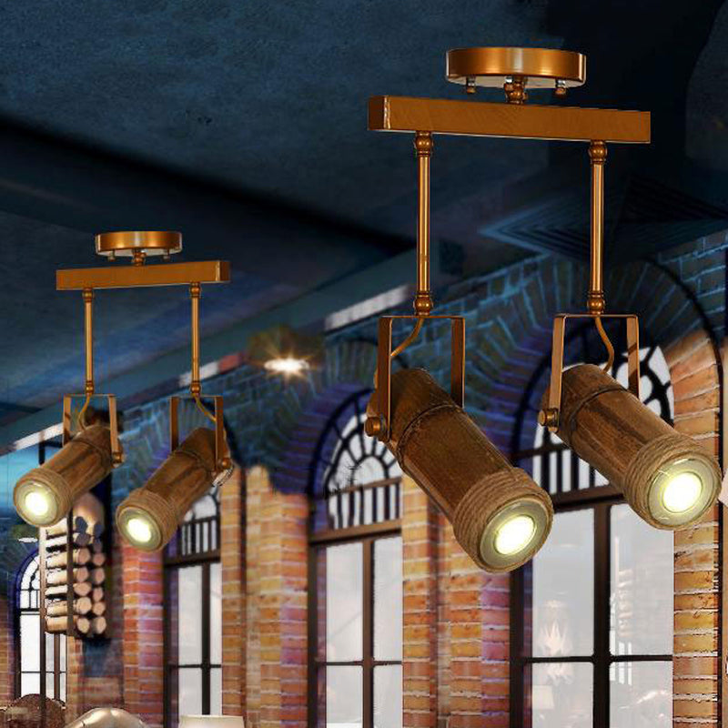 1/2/3-Light Tube Semi Flush Light Lodge Stylish Wood Metal and Bamboo Adjustable Ceiling Fixture for Restaurant Clearhalo 'Ceiling Lights' 'Close To Ceiling Lights' 'Close to ceiling' 'Semi-flushmount' Lighting' 250588