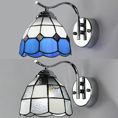 Industrial Vintage Gooseneck Wall Light Stained Glass 1 Light Wall Sconce Lighting in Clear/Blue Clearhalo 'Industrial' 'Middle century wall lights' 'Tiffany wall lights' 'Tiffany' 'Wall Lamps & Sconces' 'Wall Lights' Lighting' 25060