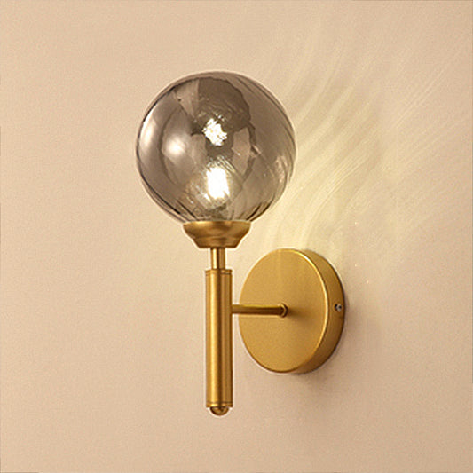 1 Bulb Globe Wall Mounted Light Fixture Modern Brass Smoked Textured Glass Lighting Clearhalo 'Art deco wall lights' 'Cast Iron' 'Glass' 'Industrial wall lights' 'Industrial' 'Middle century wall lights' 'Modern' 'Rustic wall lights' 'Tiffany' 'Traditional wall lights' 'Wall Lamps & Sconces' 'Wall Lights' Lighting' 250601