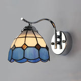 Industrial Vintage Gooseneck Wall Light Stained Glass 1 Light Wall Sconce Lighting in Clear/Blue Clearhalo 'Industrial' 'Middle century wall lights' 'Tiffany wall lights' 'Tiffany' 'Wall Lamps & Sconces' 'Wall Lights' Lighting' 25062