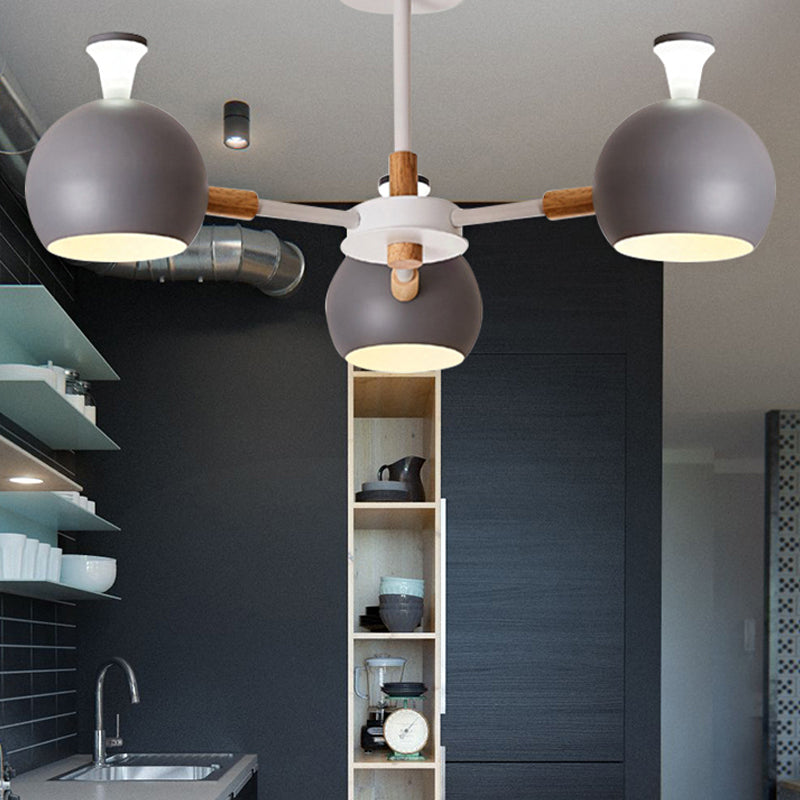 Macaron Modern Globe Chandelier Three Lights Metal Hanging Light for Dining Table Grey Clearhalo 'Ceiling Lights' 'Chandeliers' Lighting' options 250641_0764b164-1624-4c4b-b413-524fed1b0303