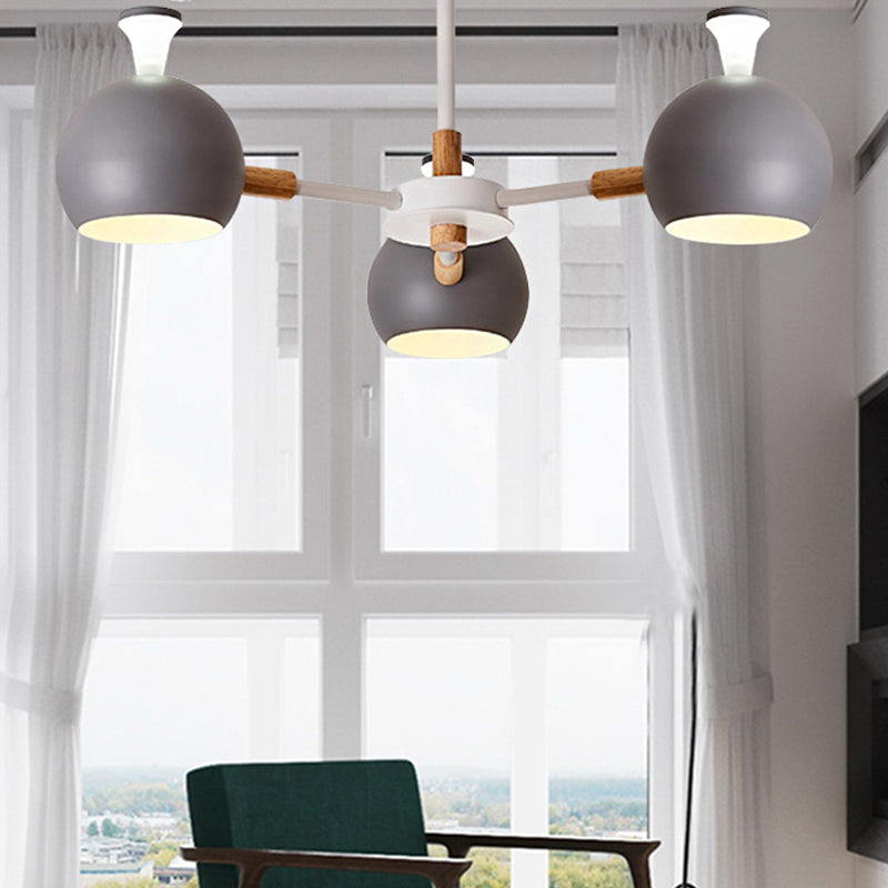 Macaron Modern Globe Chandelier Three Lights Metal Hanging Light for Dining Table Clearhalo 'Ceiling Lights' 'Chandeliers' Lighting' options 250642