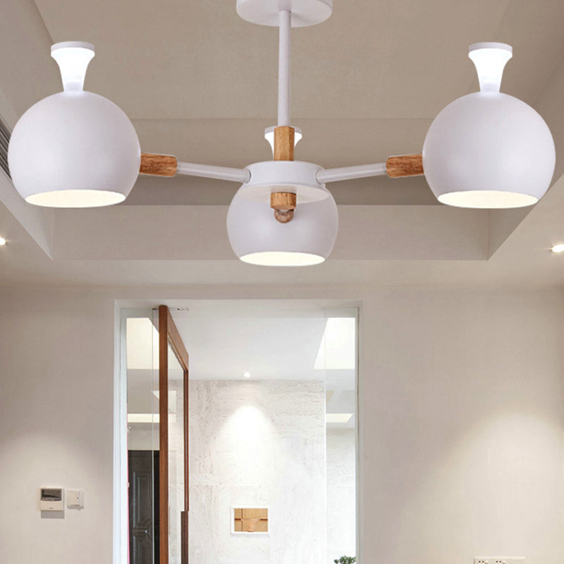 Macaron Modern Globe Chandelier Three Lights Metal Hanging Light for Dining Table White Clearhalo 'Ceiling Lights' 'Chandeliers' Lighting' options 250643_4557eee0-1b3b-48bf-9262-fbd6facba2a4